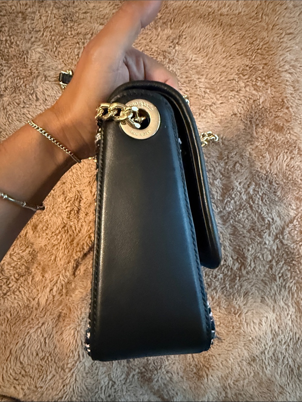 kate spade Black and White Tweed Chain Shoulder Bag with Gold Hardware - Picture 4 of 14